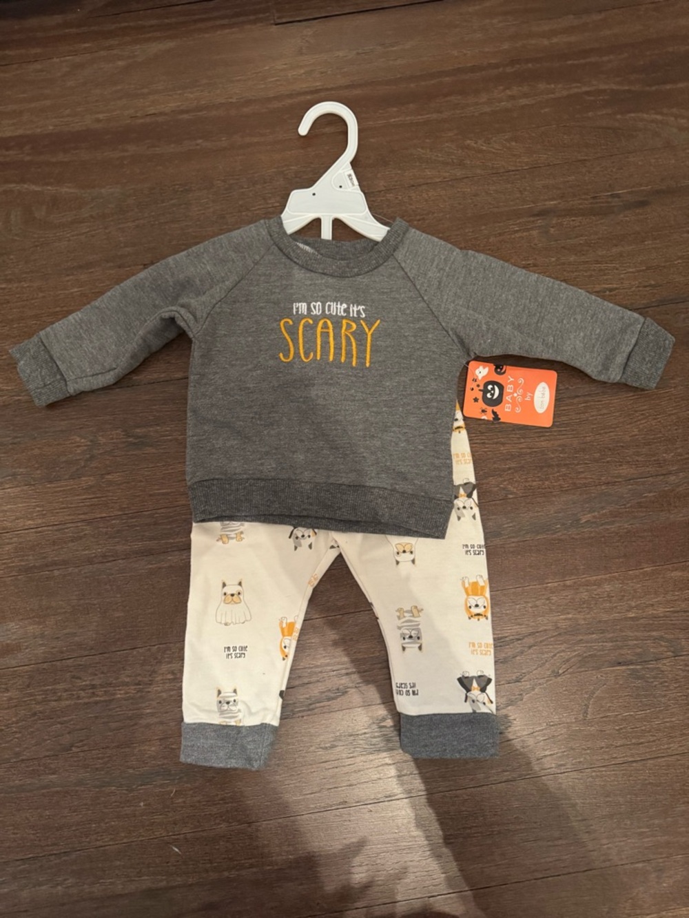 Bon Bebe Gray Sweatshirt & Cream Animal Print Pants Matching Set